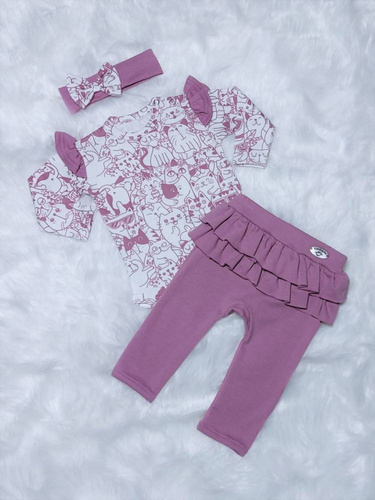 Kotki Bambarillo Body z długim rękawem pudrowy róż-granat