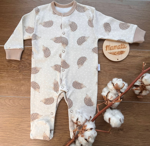 Bawełniany pajacyk niemowlęcy Mamatti PA15740 jeżyki – zapinany na napy