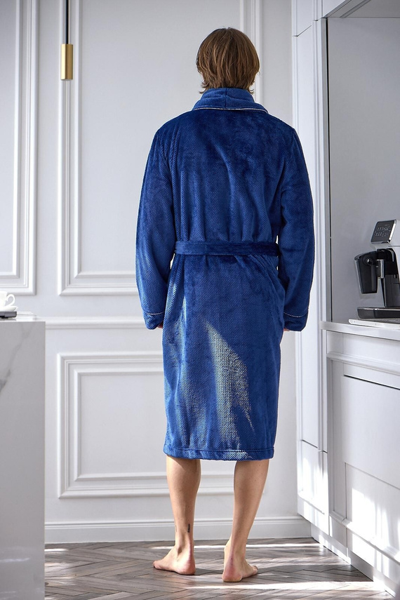 L&L 2661 Elegant Szlafrok Męski Klasyczny Szalowy Kołnierz Miękki navy