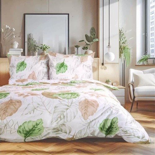 31505/2 Pościel flanelowa liście Darymex beżowy