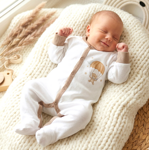 ABN-5507 Sky Journey Pajac niemowlęcy Nini | Bawełna organiczna, zapięcie na napy