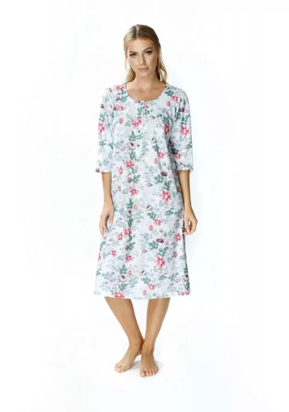 86410 Adelajda koszula nocna z rozpinanym dekoltem Mewa kwiaty