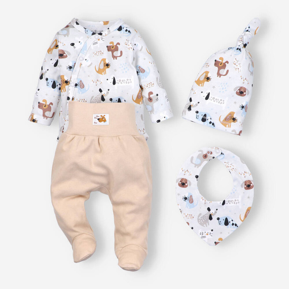 ABK-0028/PIE Psiaki Komplet niemowlęcy z bawełny organicznej Nini beżowy