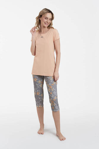 Kasali Piżama Damska krótki rękaw i 3/4 spodnie Italian Fashion - łosoś/druk