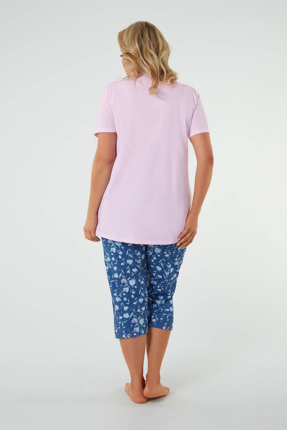 Lady Piżama Damska krótki rękaw, 3/4 spodnie Italian Fashion róż/druk