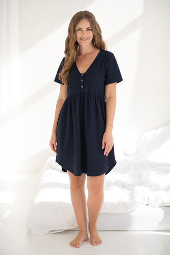 Aurora Koszula nocna ciążowa i do karmienia granatowa Milk&Love – bawełniana, rozpinana, polska produkcja