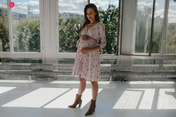 Two Ways MIDI Milk&Love Sukienka ciążowa i do karmienia granatowa w listki