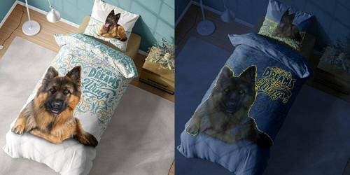 4023 A Fluo 133 Pościel bawełniana świecąca w ciemności owczarek niemiecki Detexpol