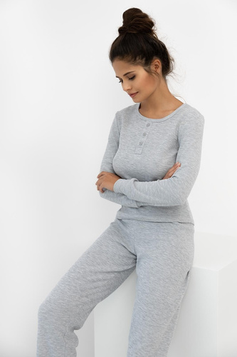 Jade Piżama damska Sensis – szara, bawełna, długi rękaw i spodnie