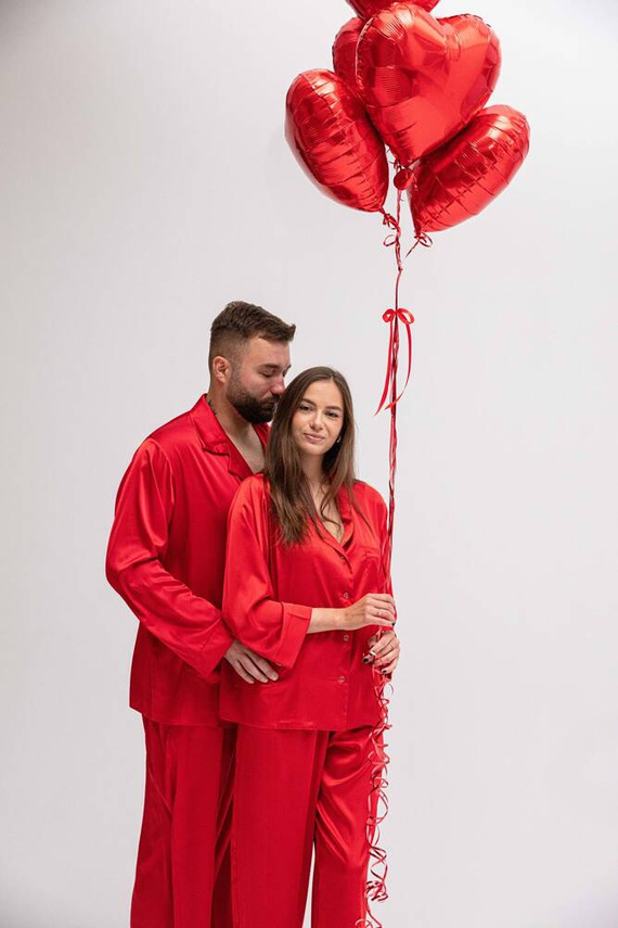 Amina satynowy komplet damski DKaren - czerwony