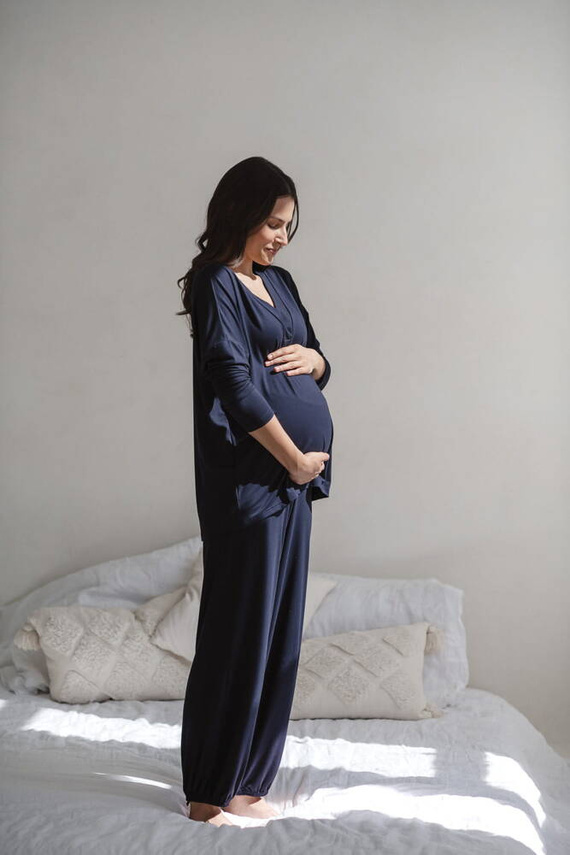 Moon bambusowe spodnie od piżamy ciążowej długie Milk&Love granatowy