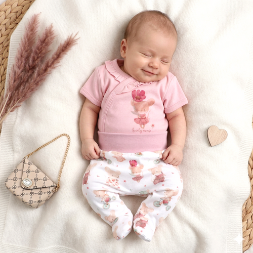 ABN-5684 Body niemowlęce Nini Małe Myszki organiczna bawełna kopertowe krótki rękaw