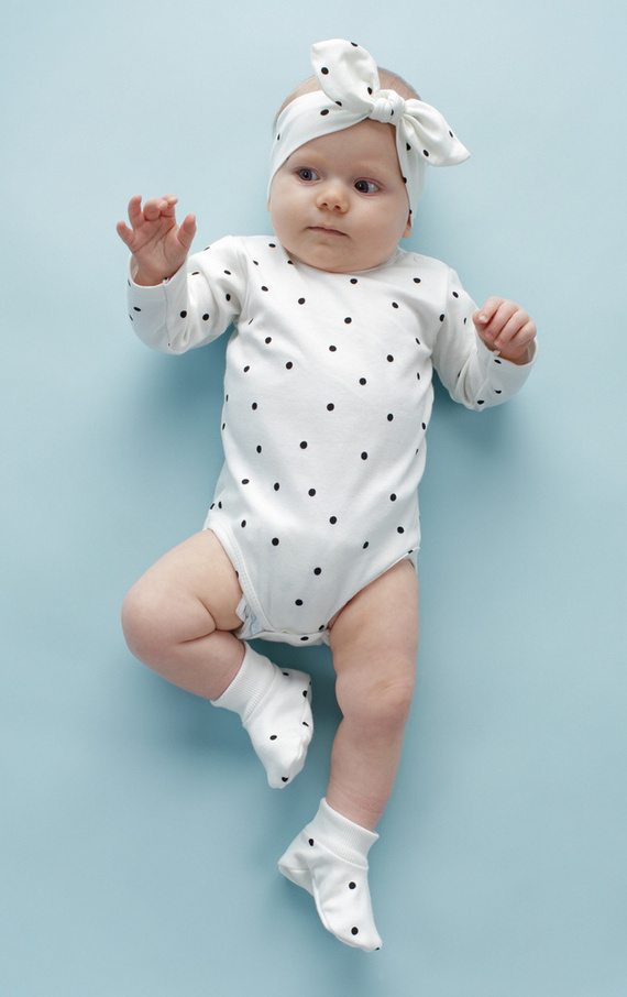 Tres Bien Pinokio Body z długim rękawem - ecru groszki