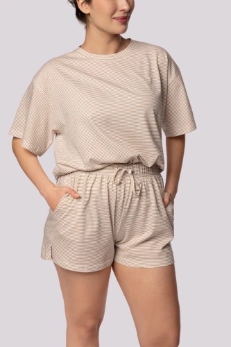 Stripe shortsleeve Piżama damska Mona ecru
