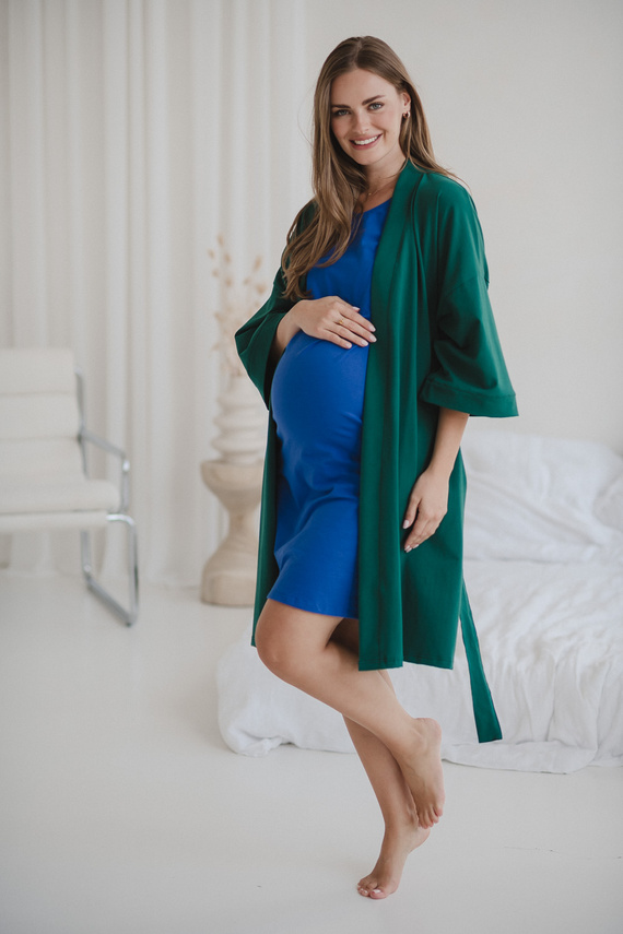 Szlafrok ciążowy Milk&Love butelkowa zieleń– bawełna z elastanem, komfortowy, rękaw 7/8