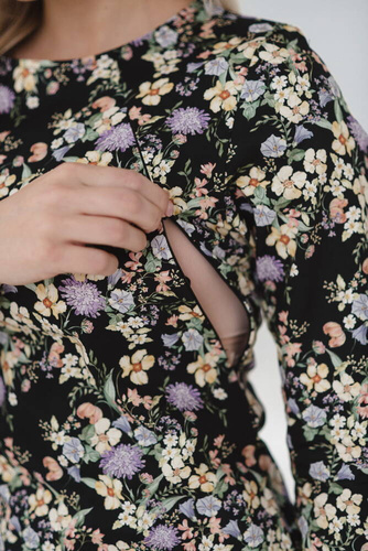 Milky Classic Sukienka do karmienia Milk&Love rękaw 3/4 czarna w kwiatuszki