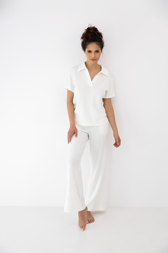 Piżama Zuri ecru Sensis – bawełna i modal, długie spodnie