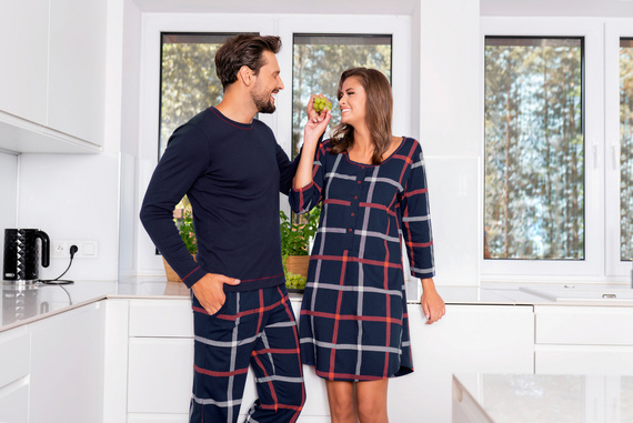 Horton Piżama Męska długi rękaw, długie spodnie Italian Fashion - granatowy/druk