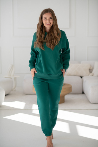 Motherhood Spodnie ciążowe Milk&Love butelkowa zieleń– gruba dzianina, elastyczny pas, bawełna z poliestrem, Oeko-Tex