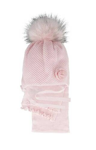 48-308 Komplet czapka+szalik AJS różowy