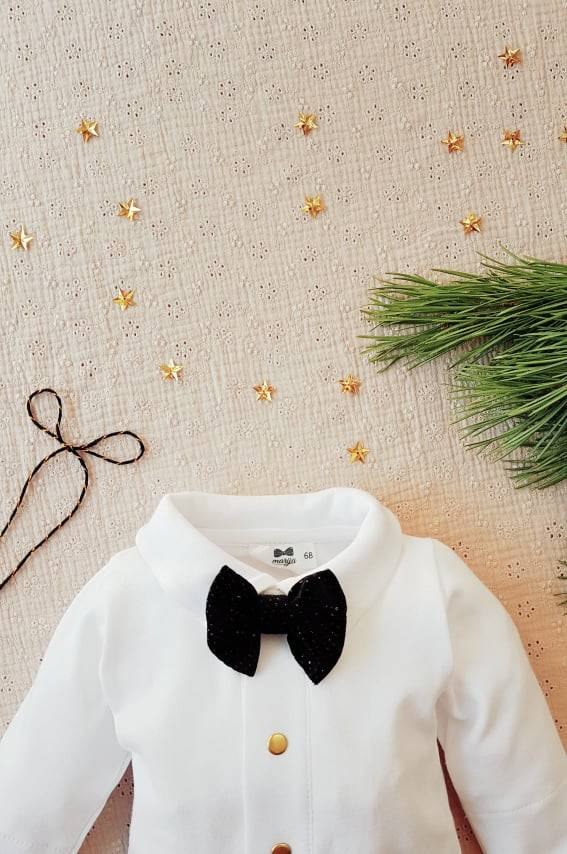 045Z Little Gentleman Body koszulowe z długim rękawem Marija - biały złote napki