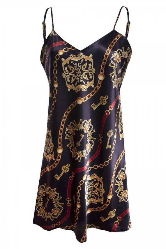 DK-HK Christmas Satynowa halka, wąskie ramiączko DKaren - czarny 014