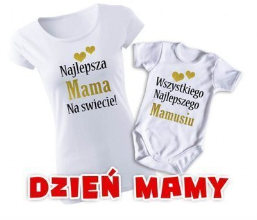 "Komplet dla mamy i dziecka na DZIEŃ MAMY" Moocha koszulka + body biały