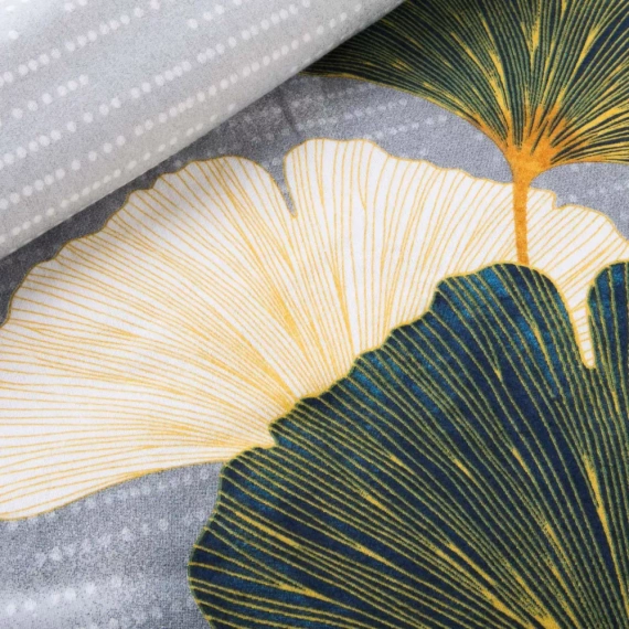 31510/1 Pościel flanelowa Flanelove Darymex szara zielona liście miłorzębu– komplet, 100% bawełna, ciepła i miękka