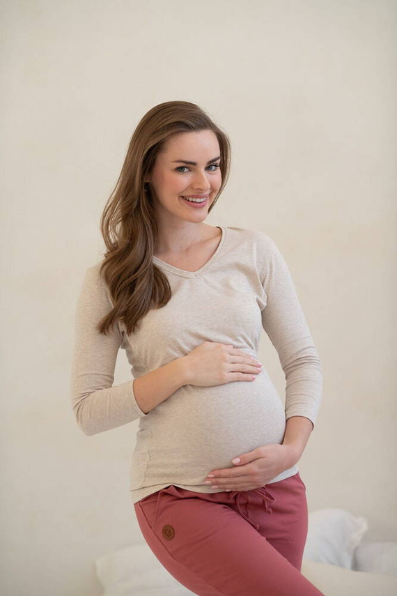 Milk Shirt Bluzka do karmienia i ciążowa z dekoltem w serek latte melange