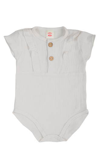 03252GKRM "Bamboo Muslin Girl Milk" Body krótki rękaw muślinowe Makoma