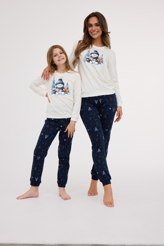 721/427 Snowy Day Piżama damska Cornette ecru– bawełna, długi rękaw | Ciepła i wygodna