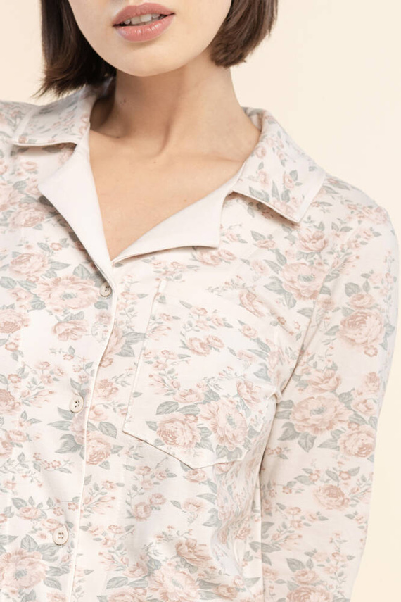 40 rozpinana koszula nocna Bonamera beżowy z nadrukiem w kwiaty