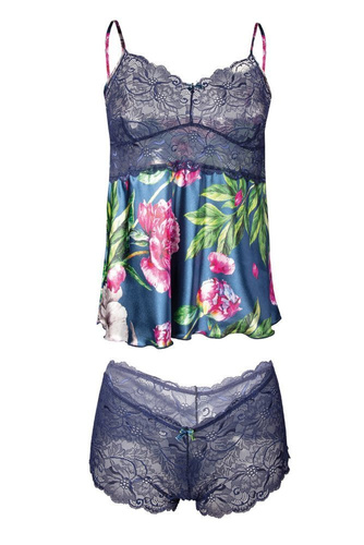 Flowers Komplet piżama damska DKaren DK-KA 008 czarny