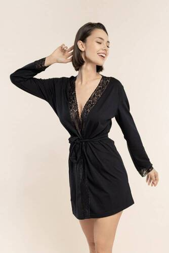 45 Szlafrok damski z koronką Bonamera czarny