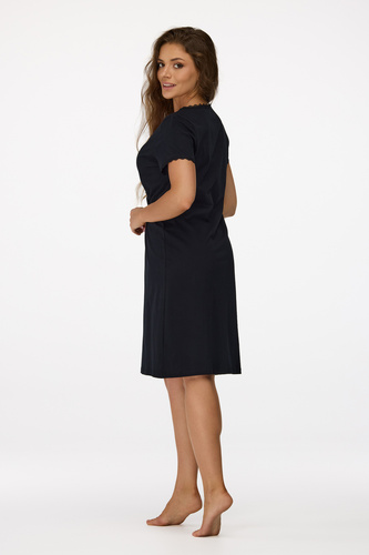 no. 37 Koszula nocna ciążowa Senizo czarny– bawełna 100%, koronka, krótki rękaw, do karmienia