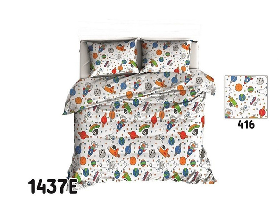 Pościel bawełniana 1412E kwiatki sowy miętowy