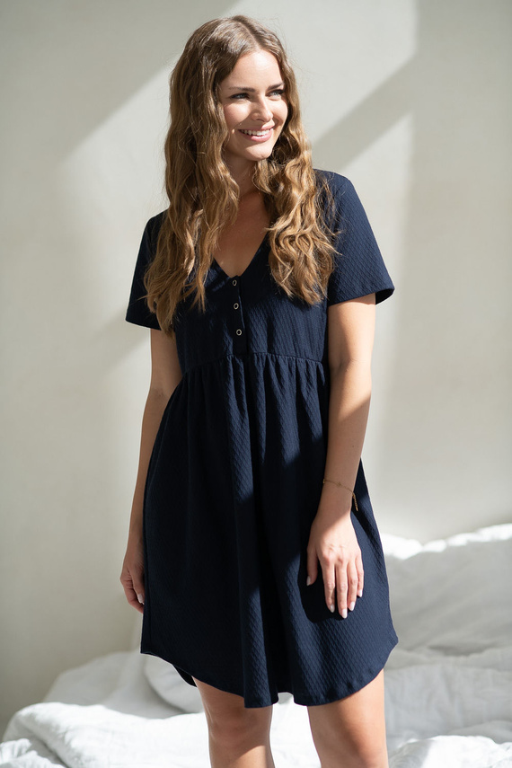 Aurora Koszula nocna ciążowa i do karmienia granatowa Milk&Love – bawełniana, rozpinana, polska produkcja