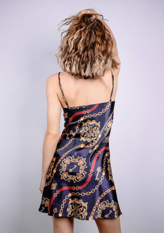 DK-HK Christmas Satynowa halka, wąskie ramiączko DKaren - czarny 014