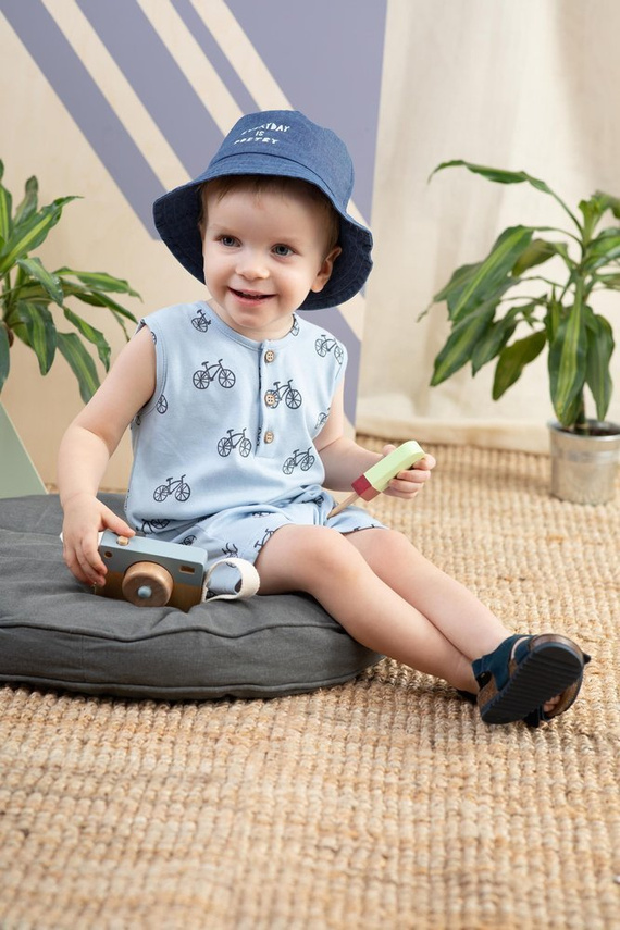 Summer Time Pinokio Rampers na ramiączkach - niebieski druk