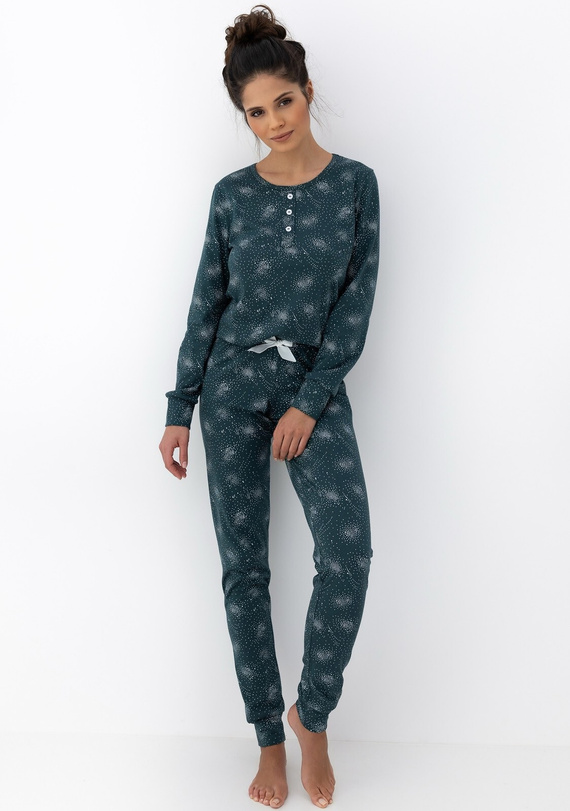 Ellison Piżama damska Sensis zielona – bawełniana piżama z długim rękawem i ściągaczami