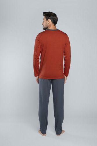 Brend Piżama męska długi rękaw, spodnie Italian Fashion - szary melanż