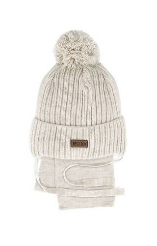 48-316 Komplet czapka+szalik AJS jasny beżowy