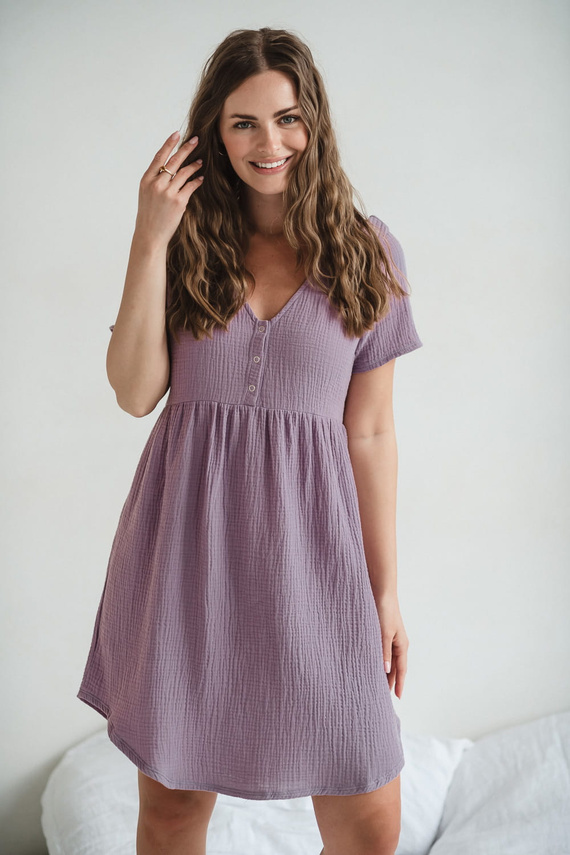 Aurora muślinowa koszula nocna ciążowa i do karmienia Milk&Love lawendowy