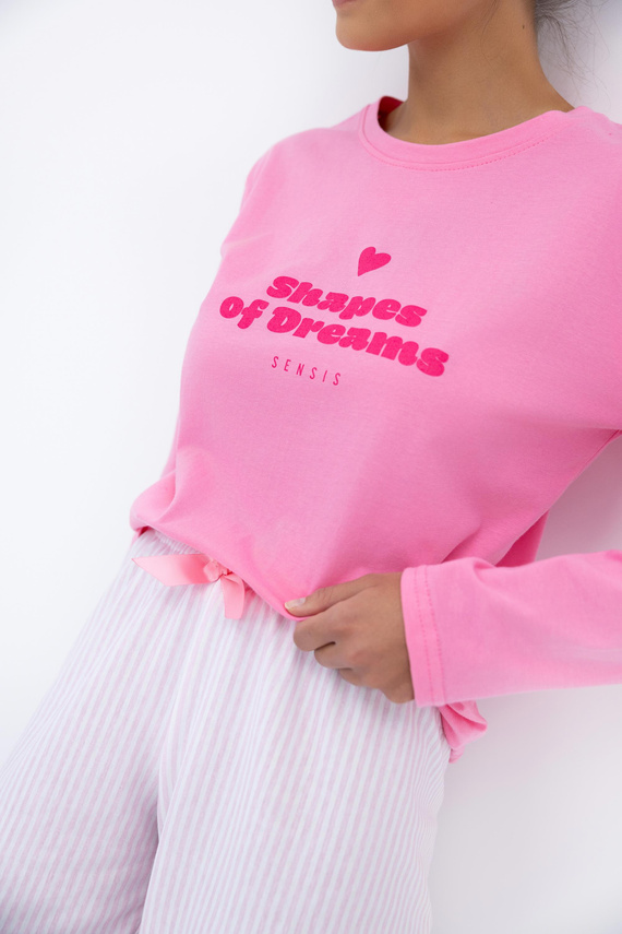 Malaya Piżama damska Sensis – bawełniana koszulka i długie spodnie z kokardką