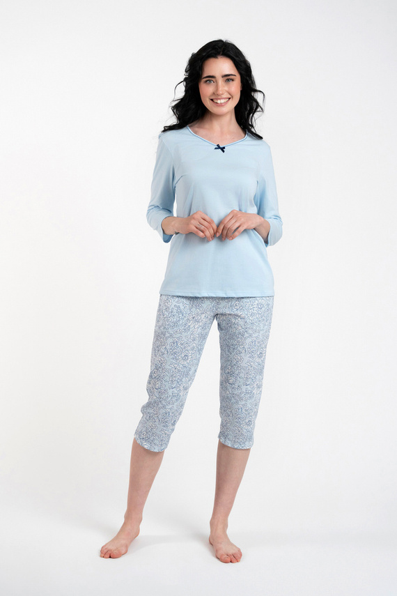 Salli Piżama Damska 3/4 rękaw i 3/4 spodnie Italian Fashion -niebieski/druk