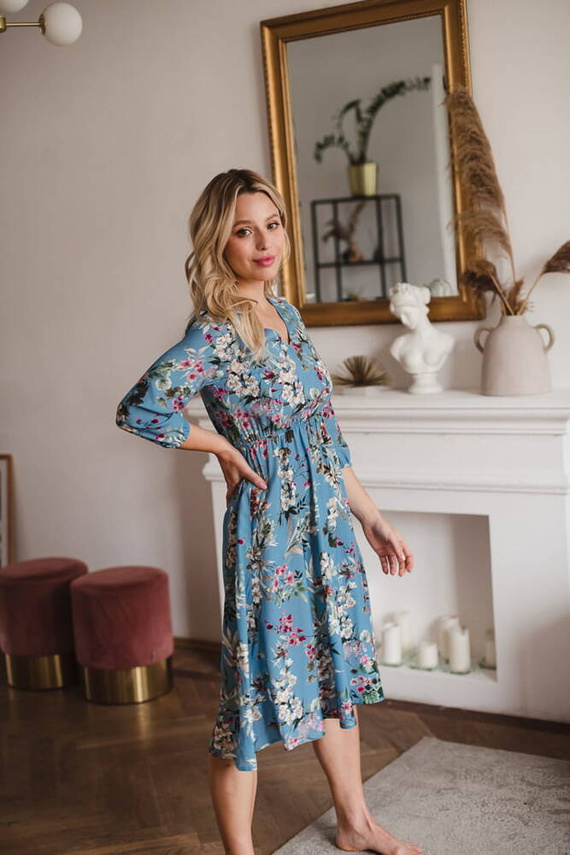 Lovely Dress Midi Milk&Love sukienka ciążowa i do karmienia błękitna w kwiaty