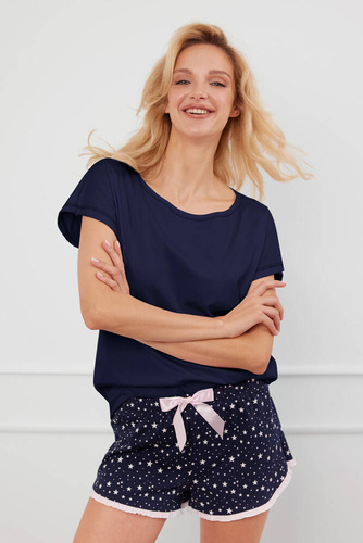 Libra Piżama Damska krótki rękaw, spodenki Italian Fashion - granatowy/druk