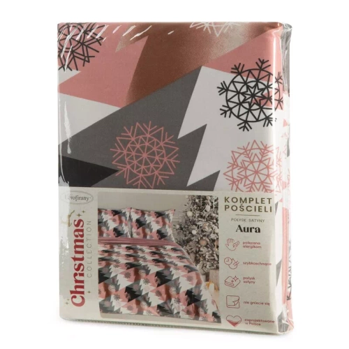 Aura Pościel świąteczna choinki z mikrowłókna Eurofirany różowy