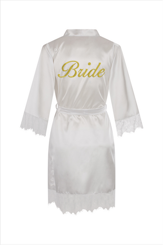Bride z koronką Szlafrok damski satynowy ByShelly - bialy/złoty
