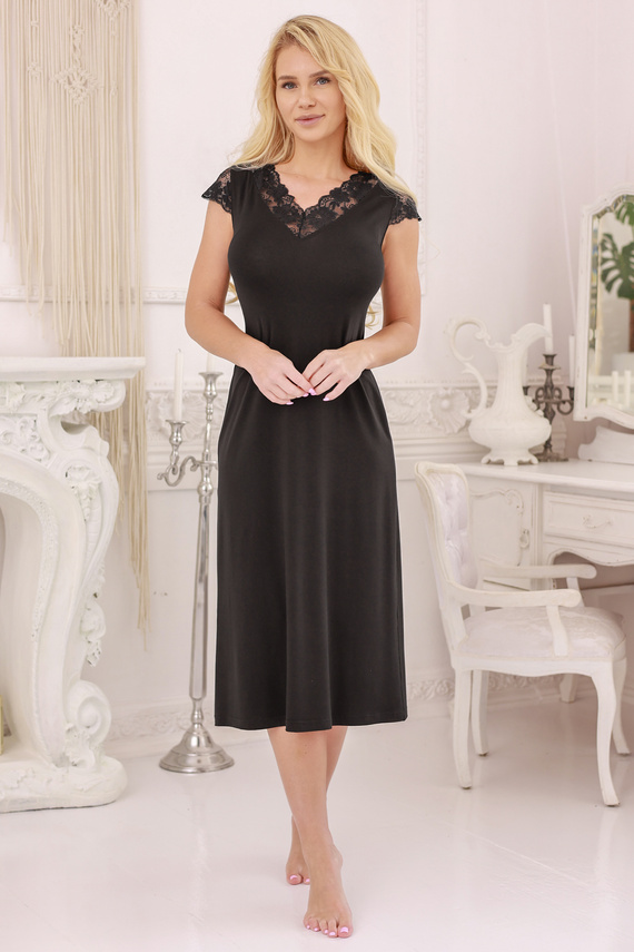 Langu Halka Kalimo – wiskozowa halka nocna z koronką | Czarna